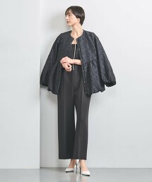 雙色緹花無領外套