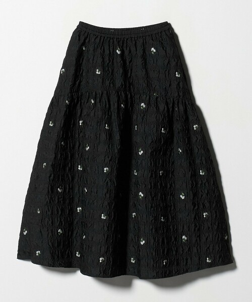 方形花朵緹花長裙