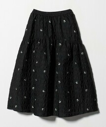 方形花朵緹花長裙