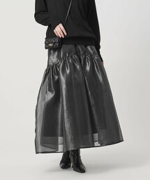 透視感光澤緹花長裙 日本製