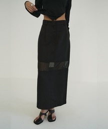 TW CLANE SHEER SWITCH SKIRT 透膚拼接直筒裙