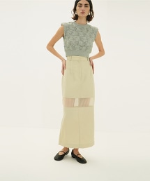 TW CLANE SHEER SWITCH SKIRT 透膚拼接直筒裙
