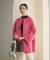 正反兩穿撞色雙層織中長版大衣