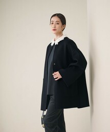 正反兩穿撞色雙層織中長版大衣