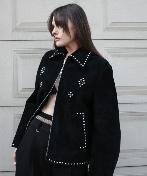 TW  CLANE SD STUDS BLSN 麂皮鉚釘短夾克