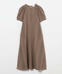 泡泡袖格紋洋裝 