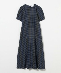 泡泡袖格紋洋裝 