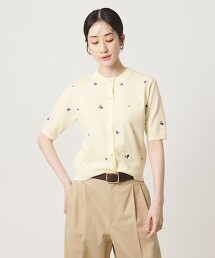 花朵刺繡短袖開襟衫