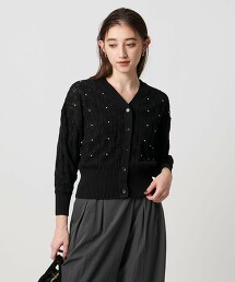 仿珍珠蕾絲開襟衫