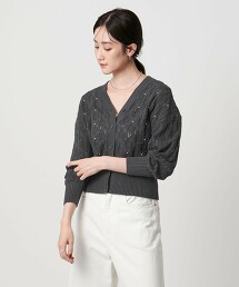 仿珍珠蕾絲開襟衫