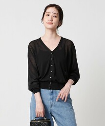 透膚V領針織外套