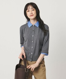 4WAY刺繡襯衫拼接針織 ‐可機洗‐