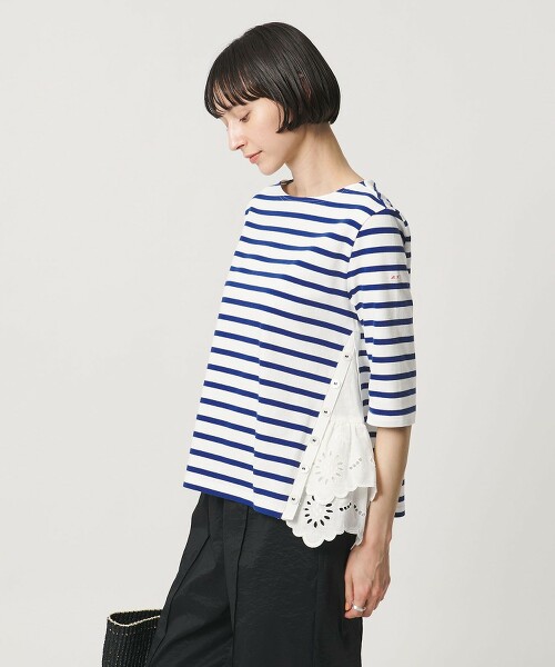 【特別訂製】＜MUVEIL＞6分袖蕾絲橫條紋上衣 ‐united LOVE project 2026 日本製