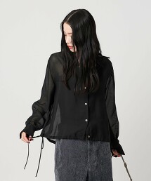 下擺抽繩透膚襯衫