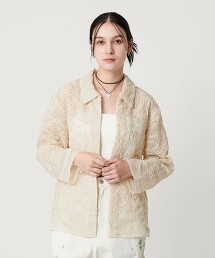 聚酯纖維繩紋刺繡襯衫 米白