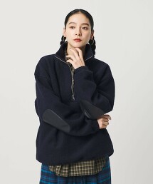 半拉鍊肘部拼貼上衣