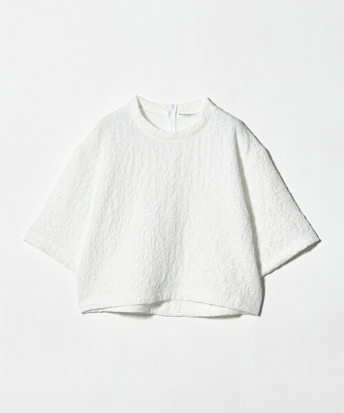 緹花圓領6分袖上衣