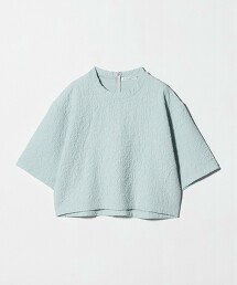 緹花圓領6分袖上衣