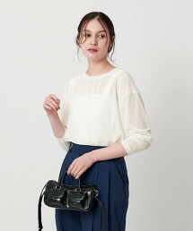 天鵝絨條紋透膚長袖上衣