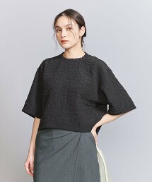 緹花圓領6分袖上衣