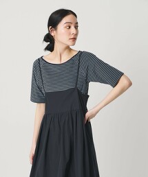 棉拉絨橫條紋5分袖上衣 日本製