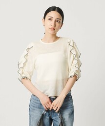 棉尼龍荷葉緹花上衣 日本製