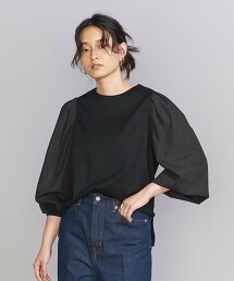 棉府綢 抽褶袖T恤 -可手洗- 日本製