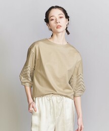 刺繡蕾絲 7分袖 T恤 -可手洗- 日本製