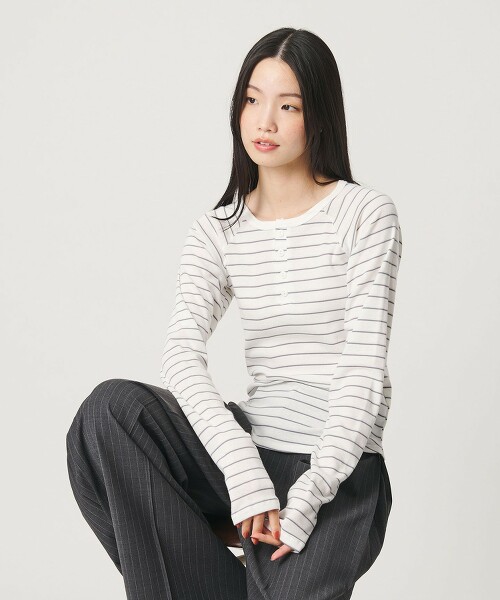 【特別訂製】＜Healthknit＞橫條紋亨利領上衣
