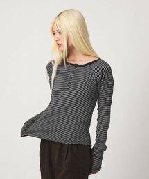 【特別訂製】＜Healthknit＞橫條紋亨利領上衣