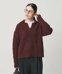 竹節紗毛線開襟領針織