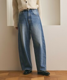 棉質牛仔弧形剪裁長褲