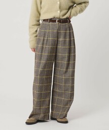 格紋寬版打摺褲