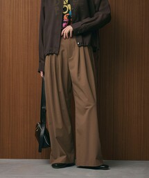 混毛料寬版打摺褲