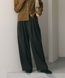 混毛料寬版打摺褲