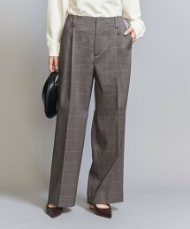 格紋打摺直筒褲子 日本製