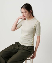 縫線羅紋抽針短袖上衣 日本製