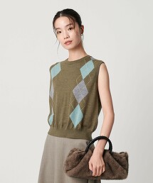 羊毛阿蓋爾菱形花紋＆素色背心
