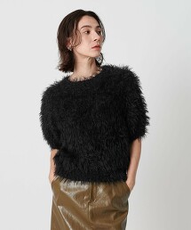 羽毛毛線短袖針織上衣