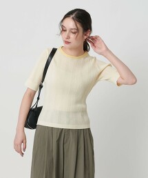 配色領口線條短袖針織