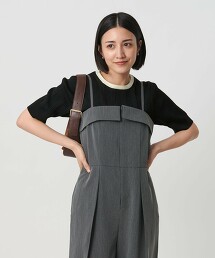 配色領口線條短袖針織