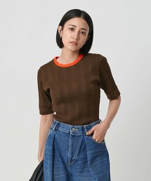 配色領口線條短袖針織