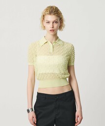 ＜H＞棉尼龍鏤空POLO領針織