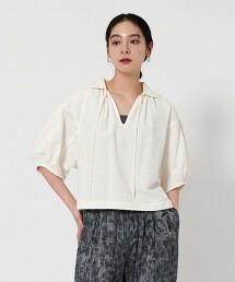 棉亞麻開襟領襯衫