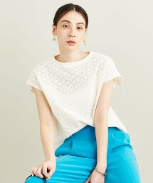 【WEB限定】by 鏤空設計蕾絲 法式袖罩衫 -可手洗-