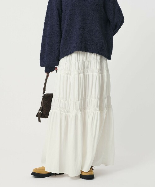 嫘縈混紡縮褶長裙