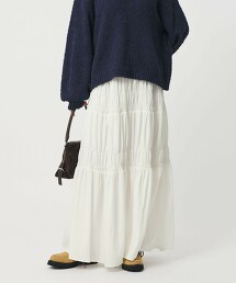 嫘縈混紡縮褶長裙