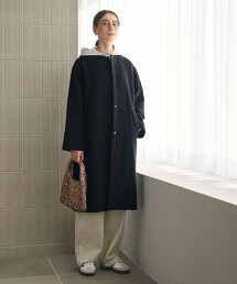 毛尼龍無領大衣