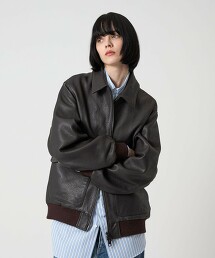 ＜H＞縮絨皮革短外套