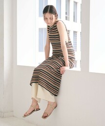 棉網眼橫條紋洋裝